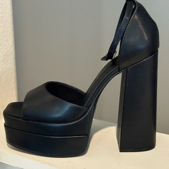 Dream Pair Ankle Strap High Chunky Block Heel Platform Pump Shoes Size 8.5 Black - Picture 4 of 12